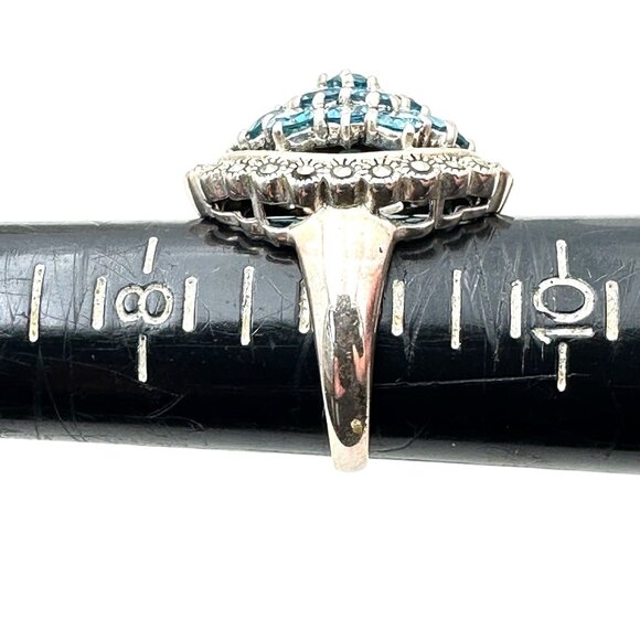 Estate Womens Ring Sterling Silver Blue Topaz Cluster Marcasite Size 9 Signed NF - Picture 8 of 9